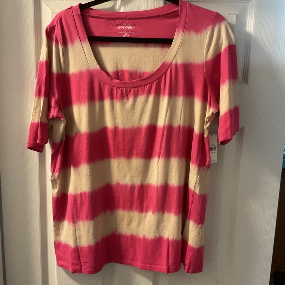 Lord & Taylor Pink and Cream Striped Women's Tee